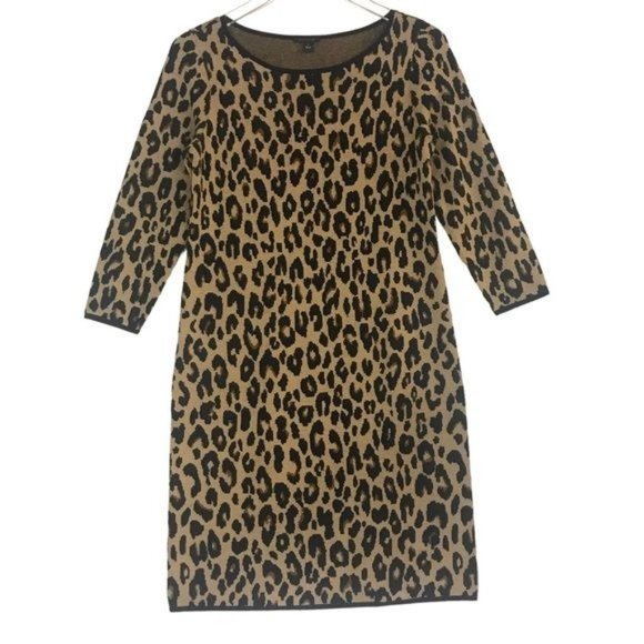 ANN TAYLOR Wool Blend Leopard Knit Dress Size Small - Picture 1 of 6